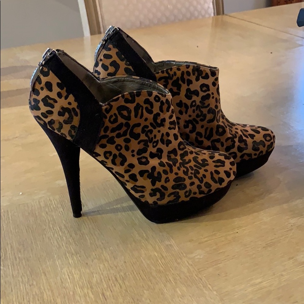 Leopard heeled booties (worn once)